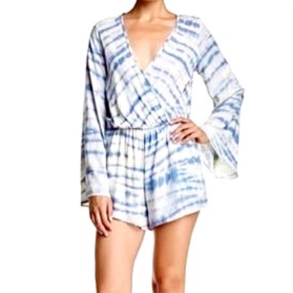 4Sienna Blue Tie Dye Long Sleeve Shorts Romper Playsuit